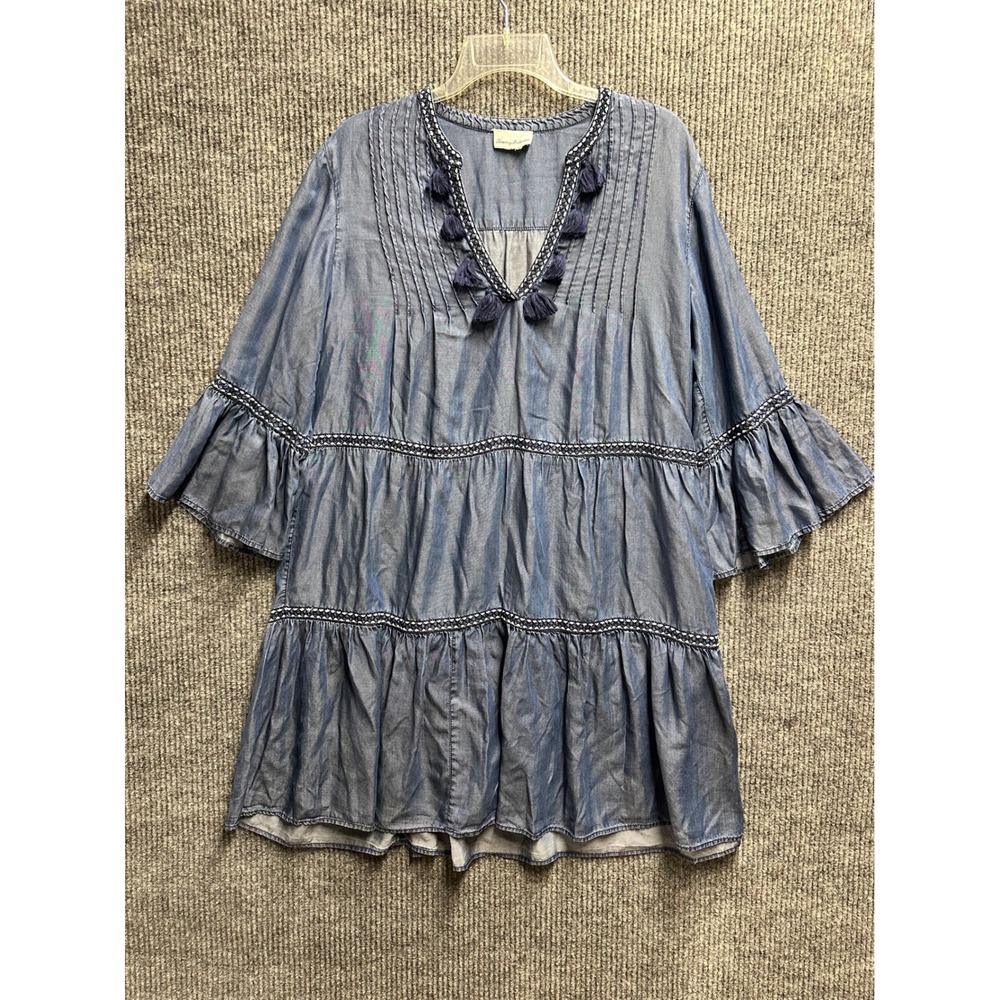 Tommy Bahama Women Chambray Dress Indie Folk Wanderlust Prairie Bohemian Chic L